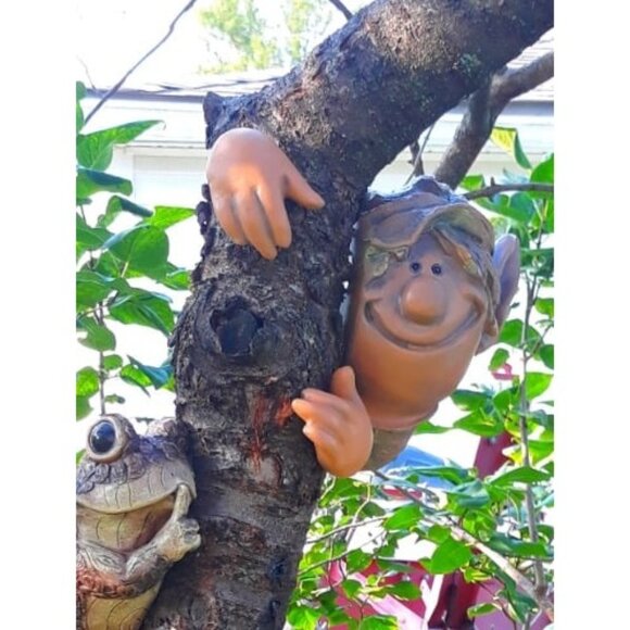 Elf Tree Hugger - Yard Decorations - Whimsical Tree Sculpture - Picture 1 of 4